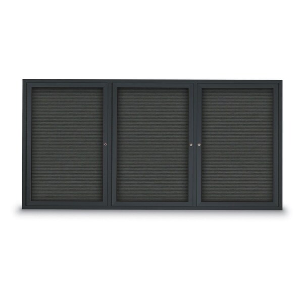 96"x48" 3-Door Enclosed Outdoor Letterboard, Grey Felt/Black